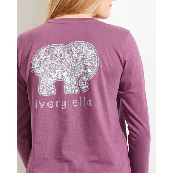 Ivory Ella Women’s Long Sleeve Organic‎ Elephant Logo Pocket Tee Size XS Purple - Picture 3 of 6